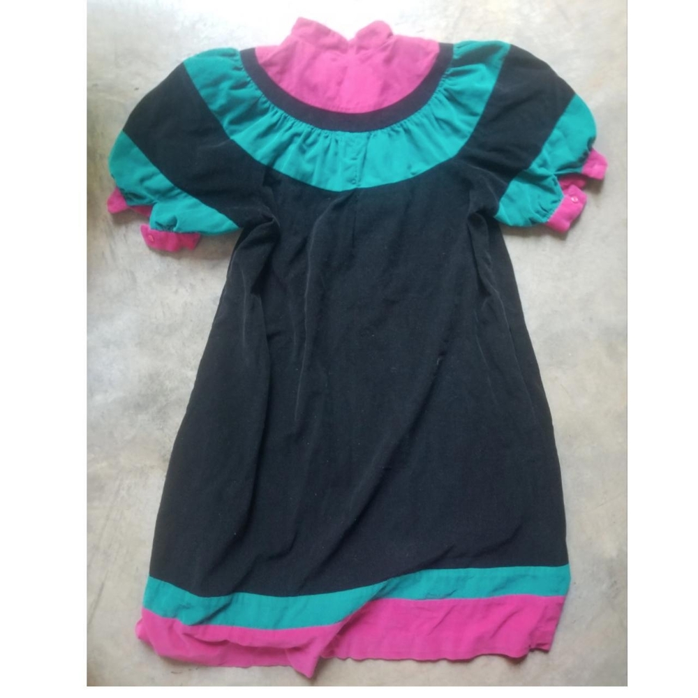 Vintage 80s Corduroy Tent Dress Puff Sleeves Xs S